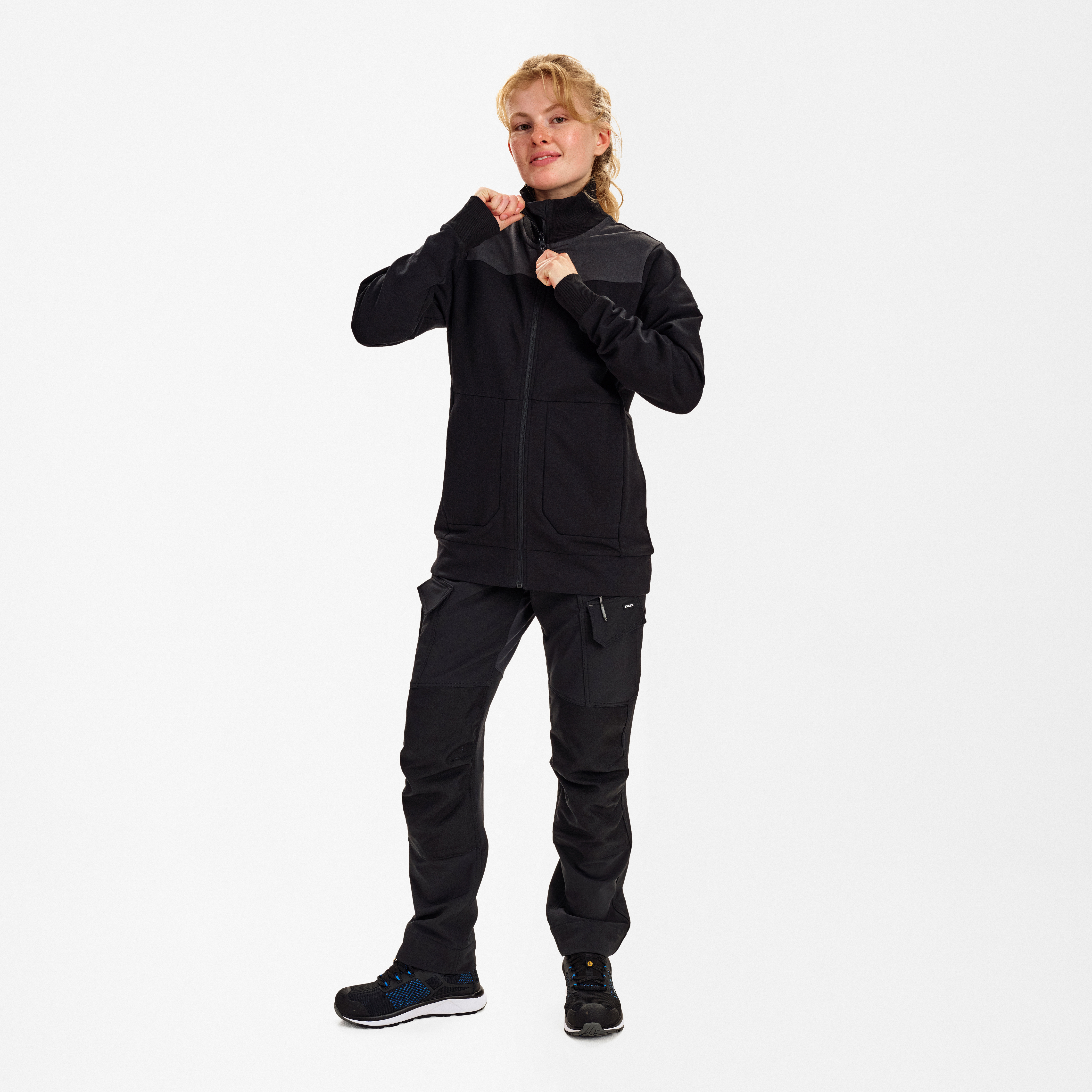 Engel Workwear Entire dame sweat cardigan med krave - Sort/Antrazitgrå [2079] / XS