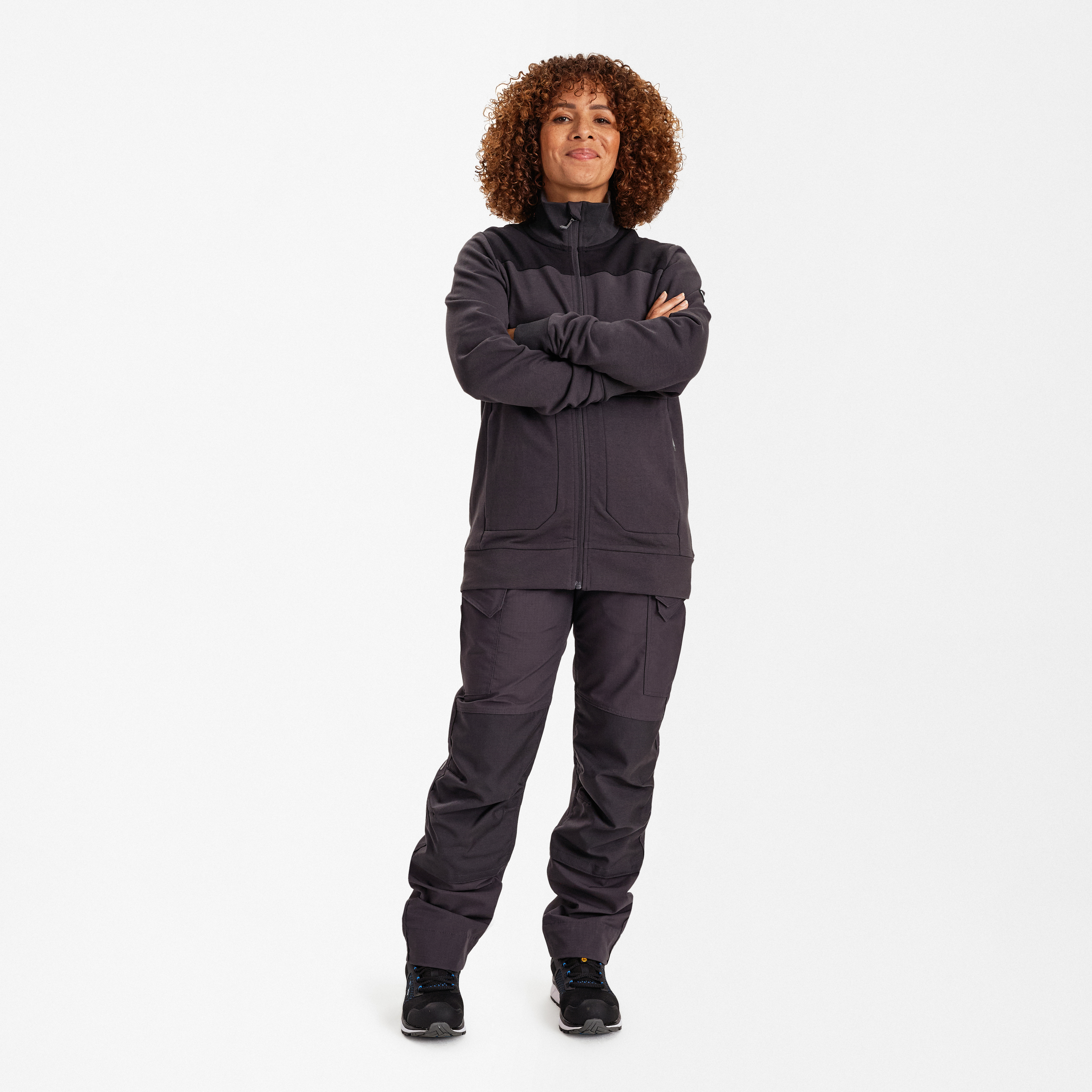 Engel Workwear Entire dame sweat cardigan med krave - Antrazitgrå/Sort [7920] / XS