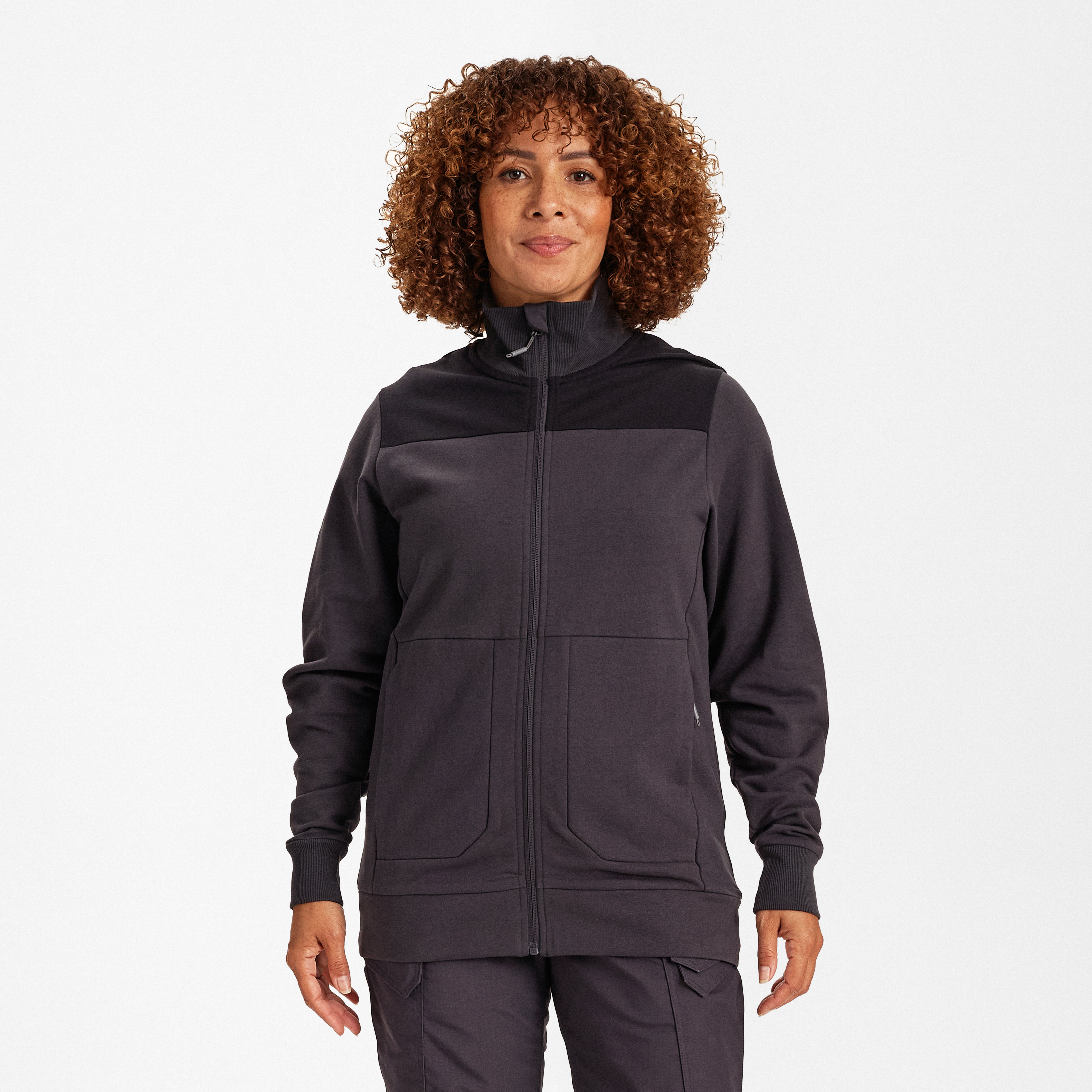 Engel Workwear Entire dame sweat cardigan med krave - Antrazitgrå/Sort [7920] / XS