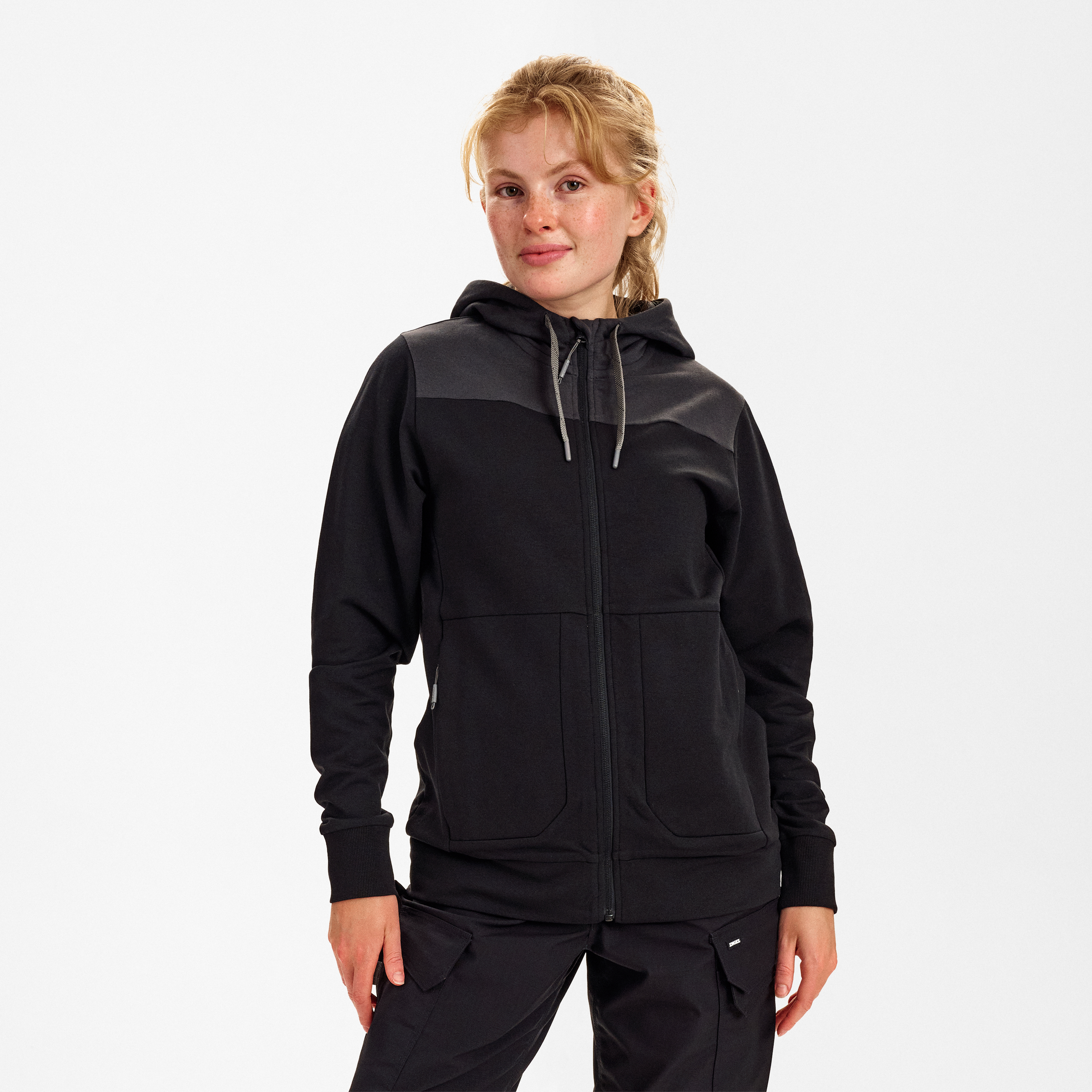 Engel Workwear Entire dame sweat cardigan med hætte - Sort/Antrazitgrå [2079] / XS