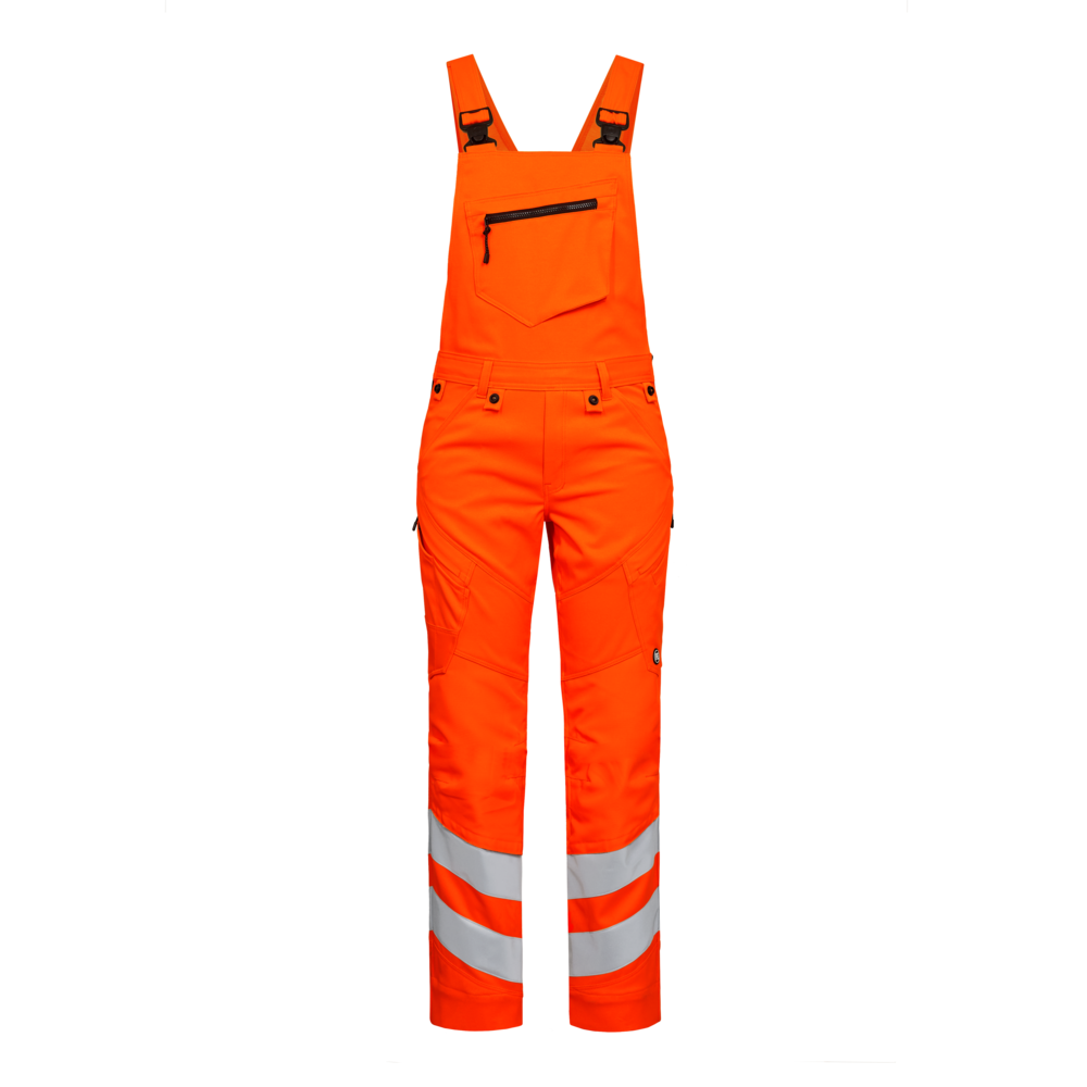 SAFETY Latzhose mit 2-Wege-Stretch – Warnorange (Front)