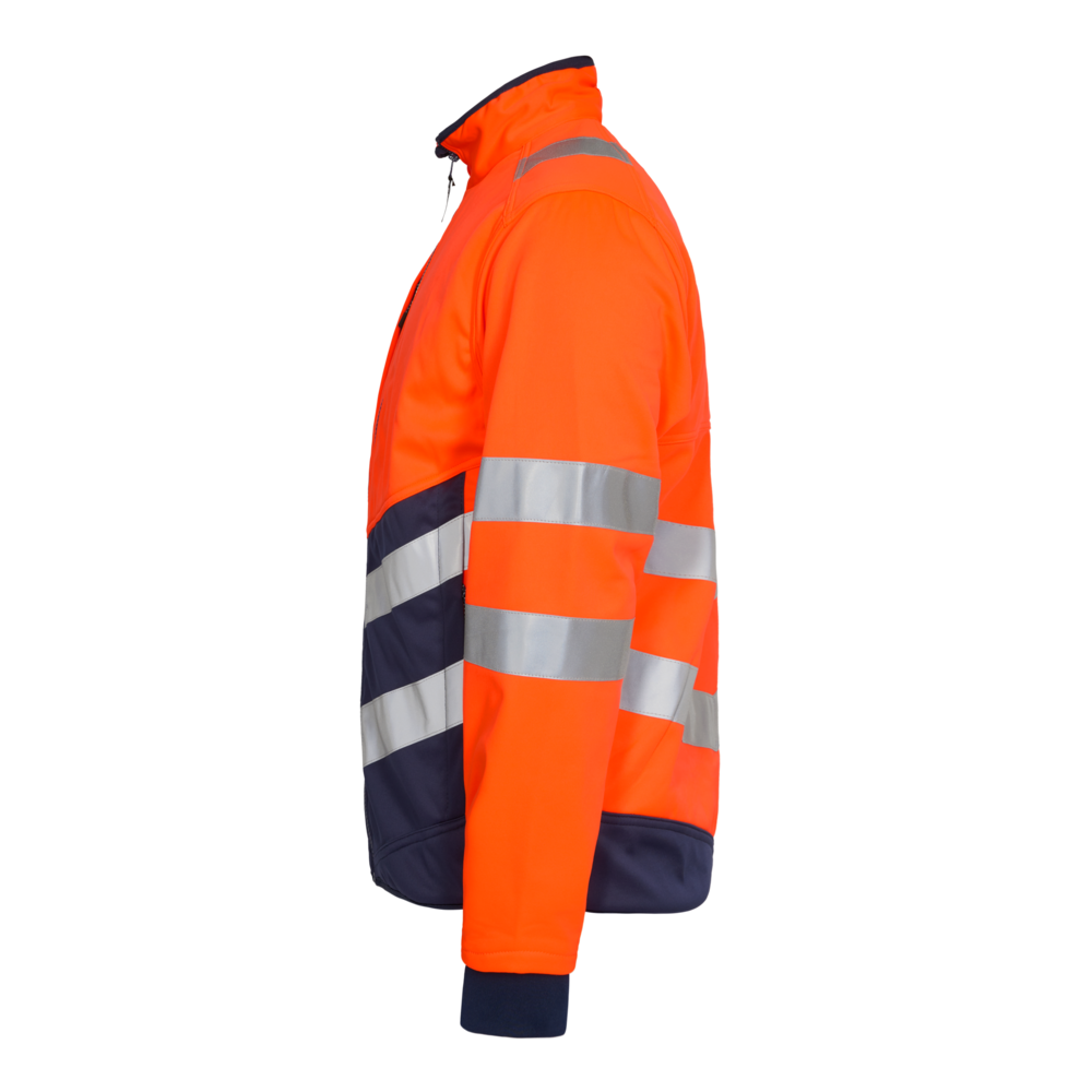 SAFETY Softshelljacke – Orange / Blue ink (Seite links)