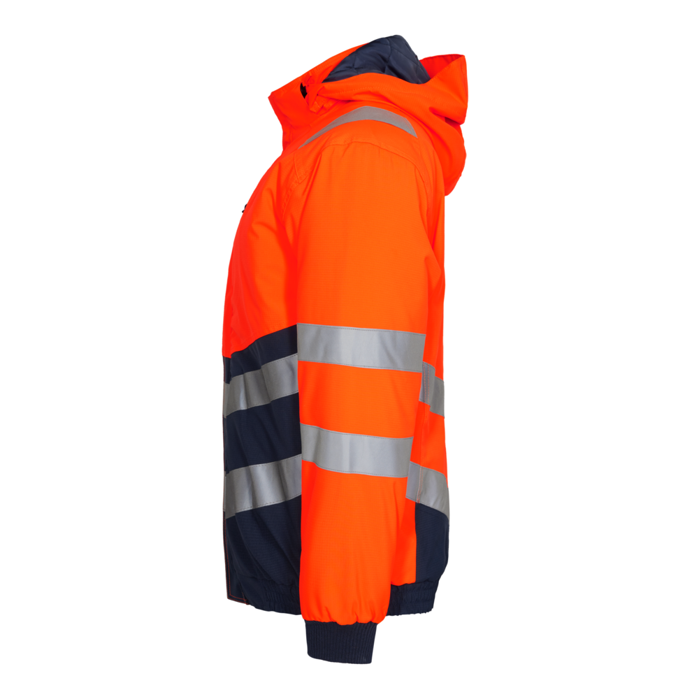 SAFETY Pilotjacke – Orange / Blue ink (Seite links)