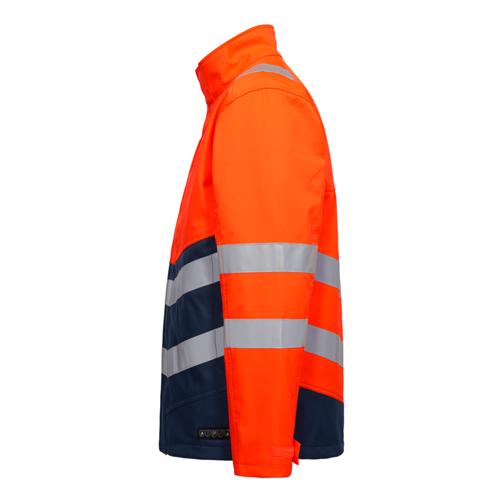 SAFETY+ Softshelljacke – Orange / Blue ink (Seite links)
