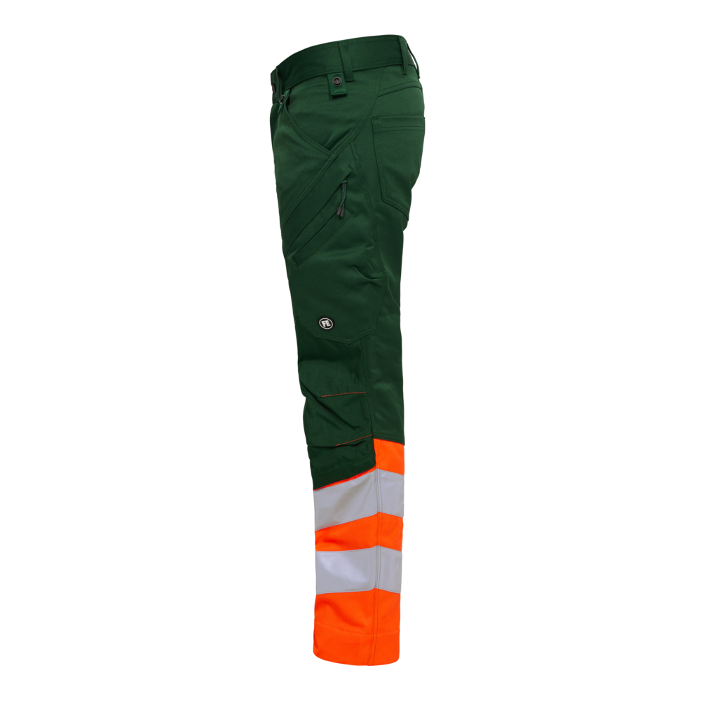 SAFETY Arbeitshose mit 2-Wege-Stretch – Grün / Orange (Seite links)