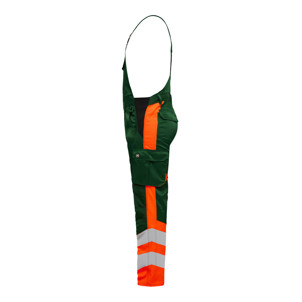 SAFETY Light Latzhose – Grün / Orange (Seite links)