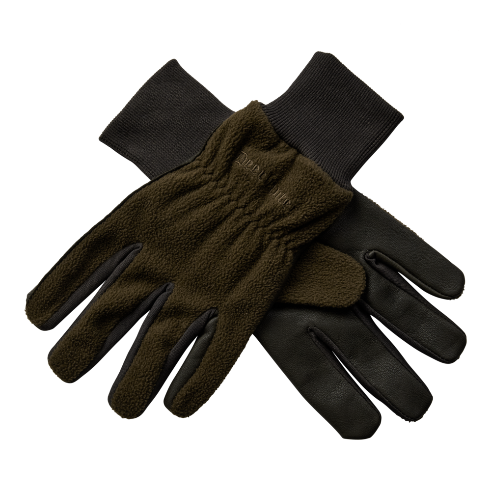Fleece Gloves with Leather - Art Green, Deerhunter
