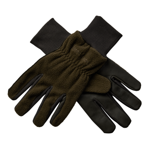 Fleece Gloves with Leather - Art Green, Deerhunter