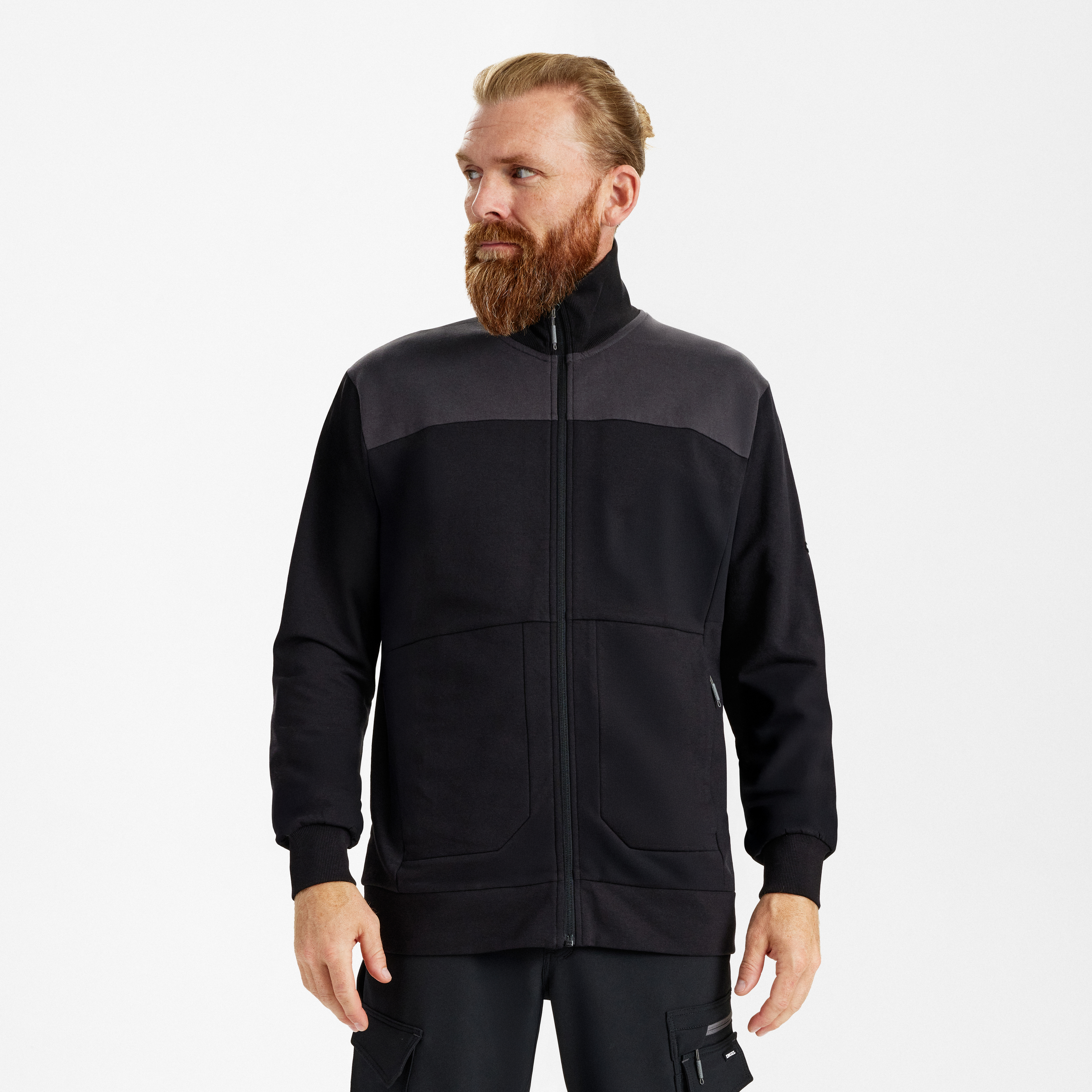 Engel Workwear Entire sweat cardigan med krave - Sort/Antrazitgrå [2079] / XS