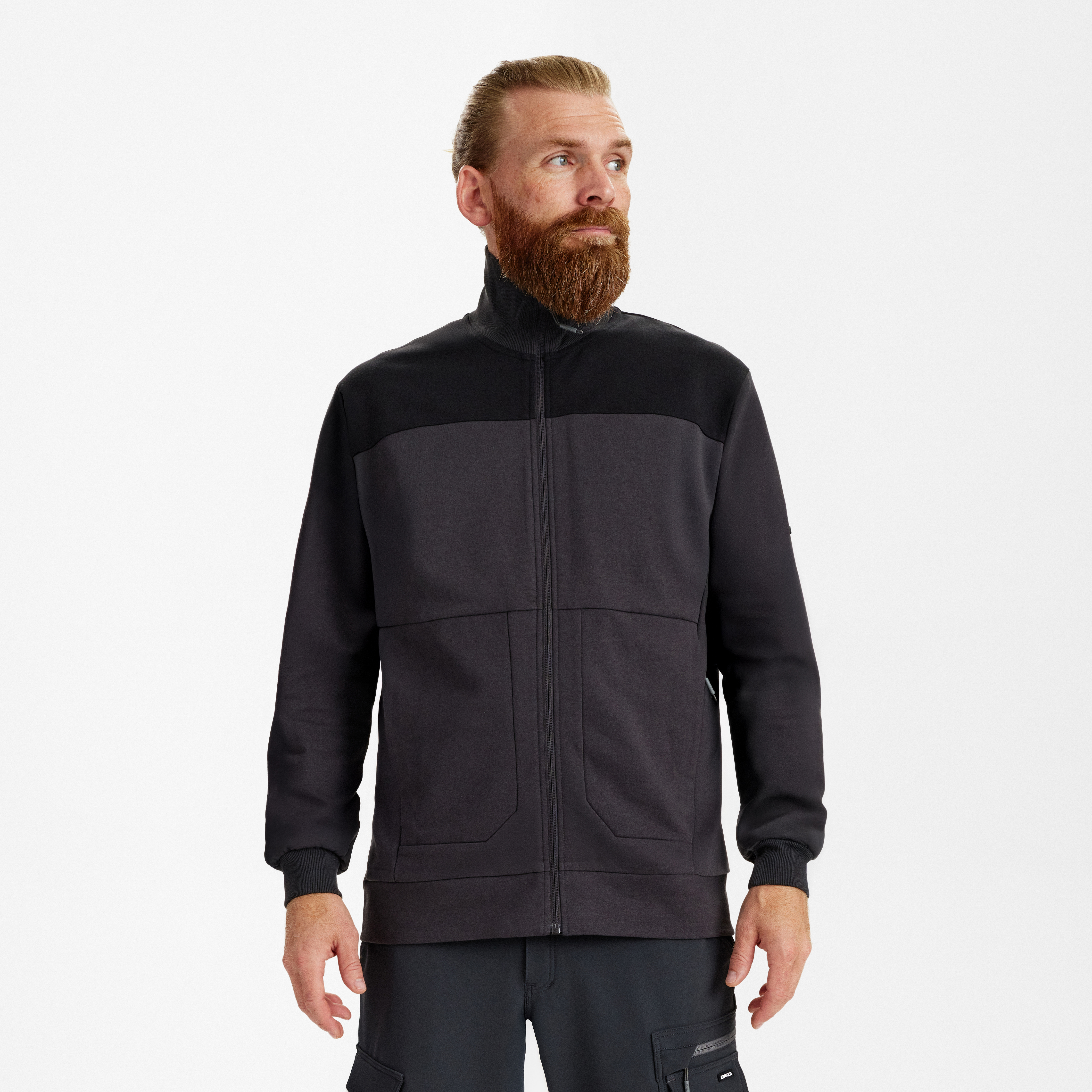 Engel Workwear Entire sweat cardigan med krave - Antrazitgrå/Sort [7920] / XS