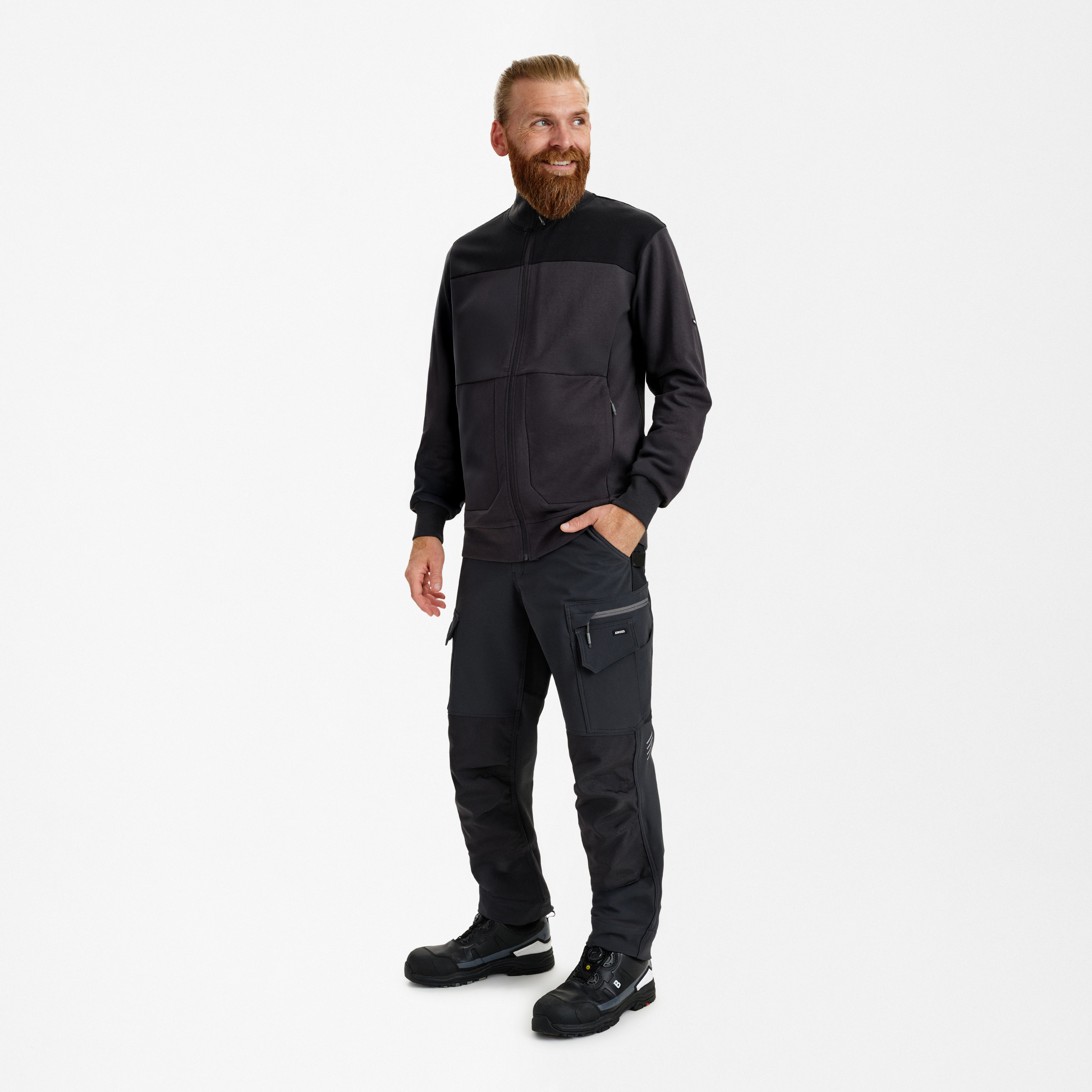 Engel Workwear Entire sweat cardigan med krave - Antrazitgrå/Sort [7920] / XS