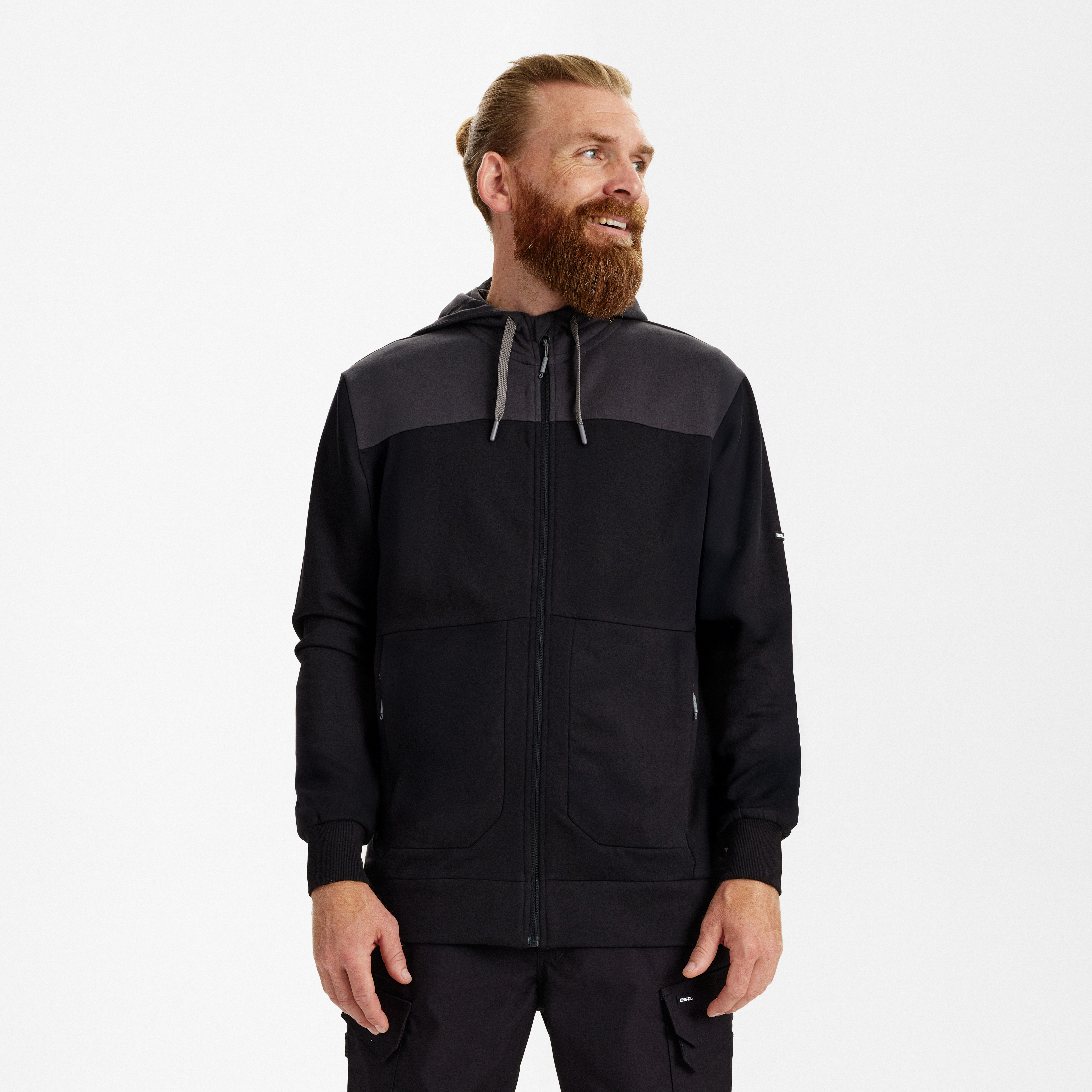 Engel Workwear Entire sweat cardigan med hætte - Sort/Antrazitgrå [2079] / XS