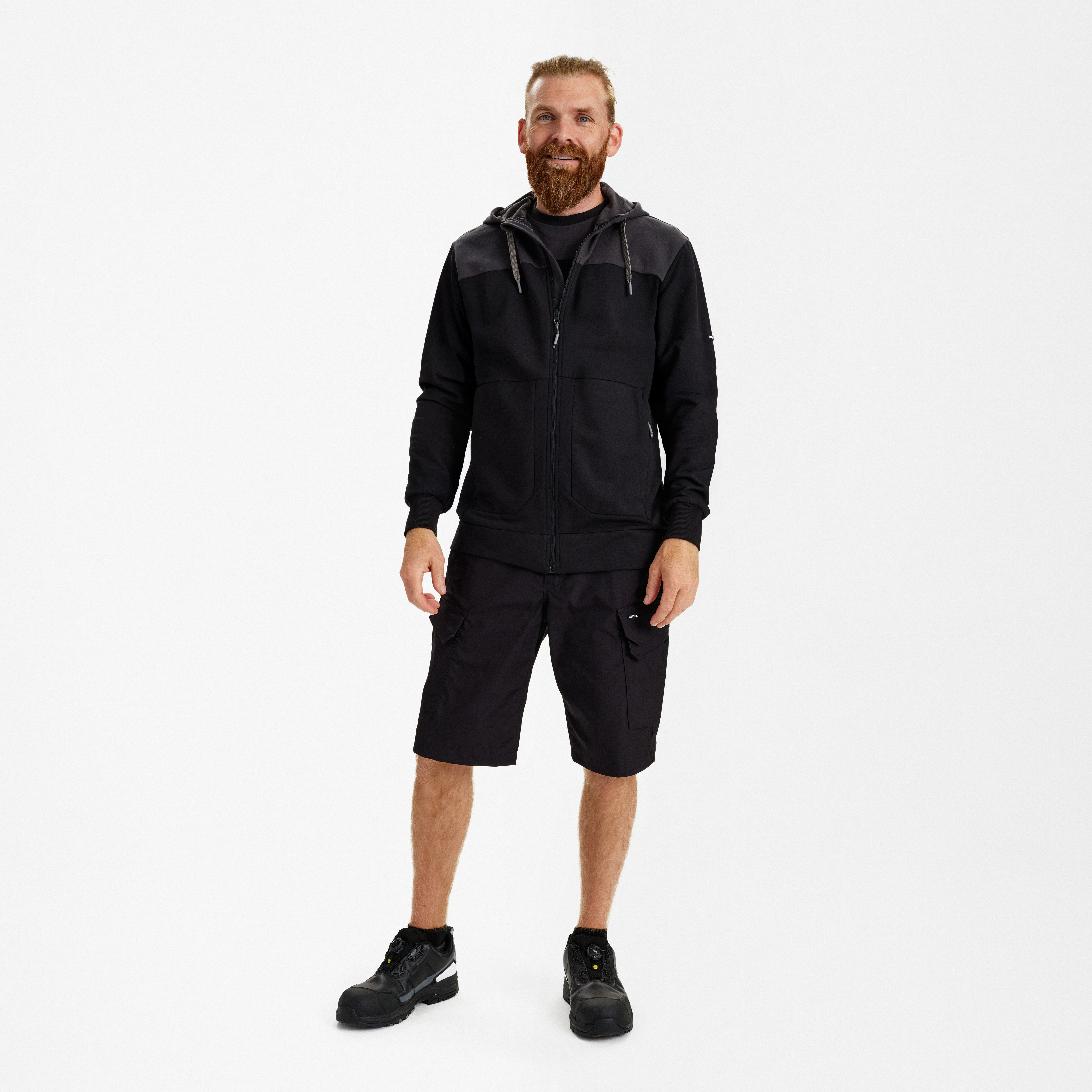 Engel Workwear Entire sweat cardigan med hætte - Sort/Antrazitgrå [2079] / XS