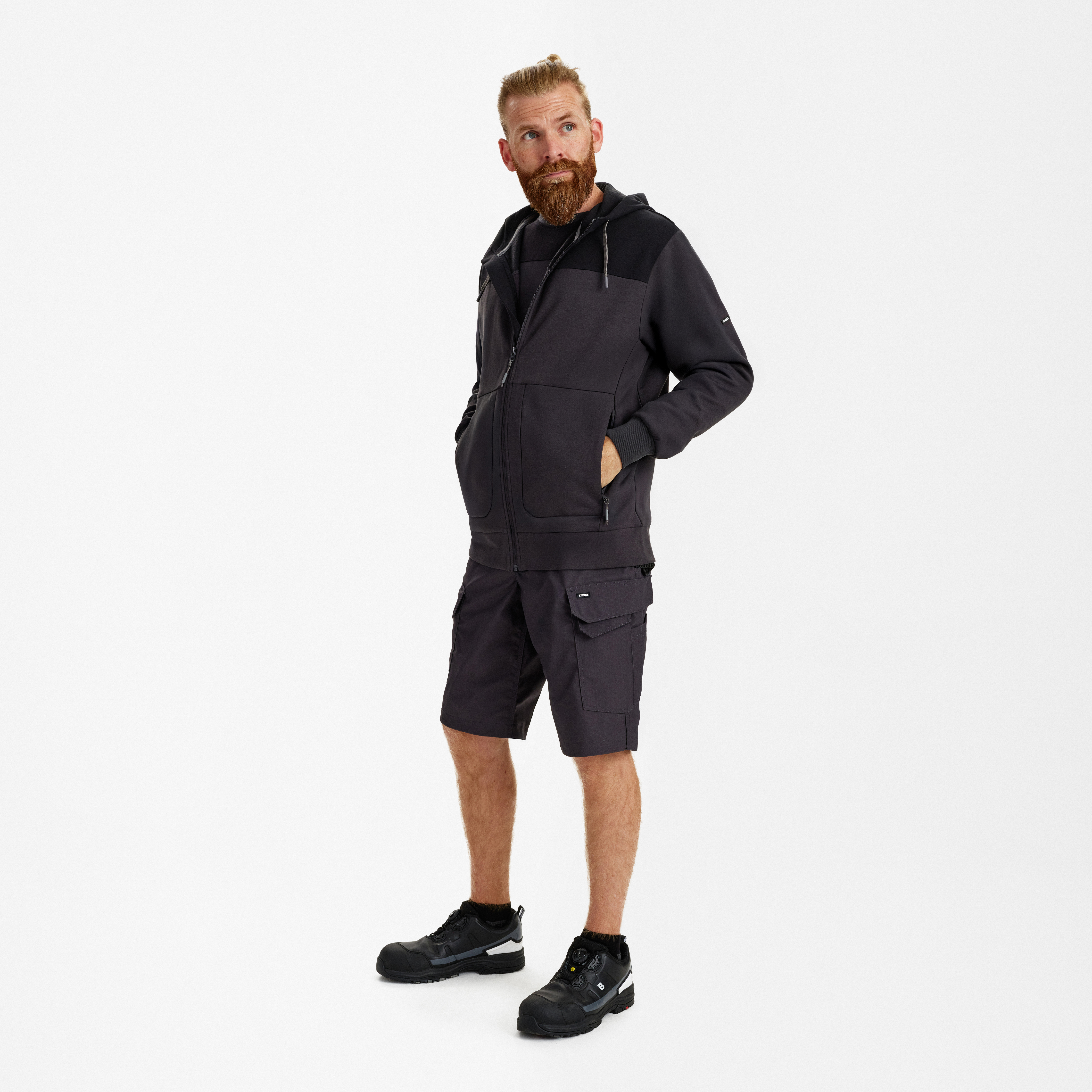 Engel Workwear Entire sweat cardigan med hætte - Antrazitgrå/Sort [7920] / XS