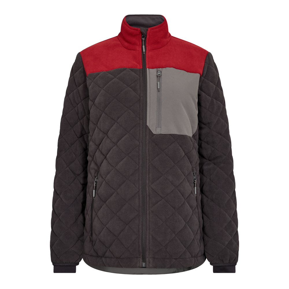 ENTIRE Damen Gestepptes-Fleecejacke – Anthrazit Grau / Flame (Front)