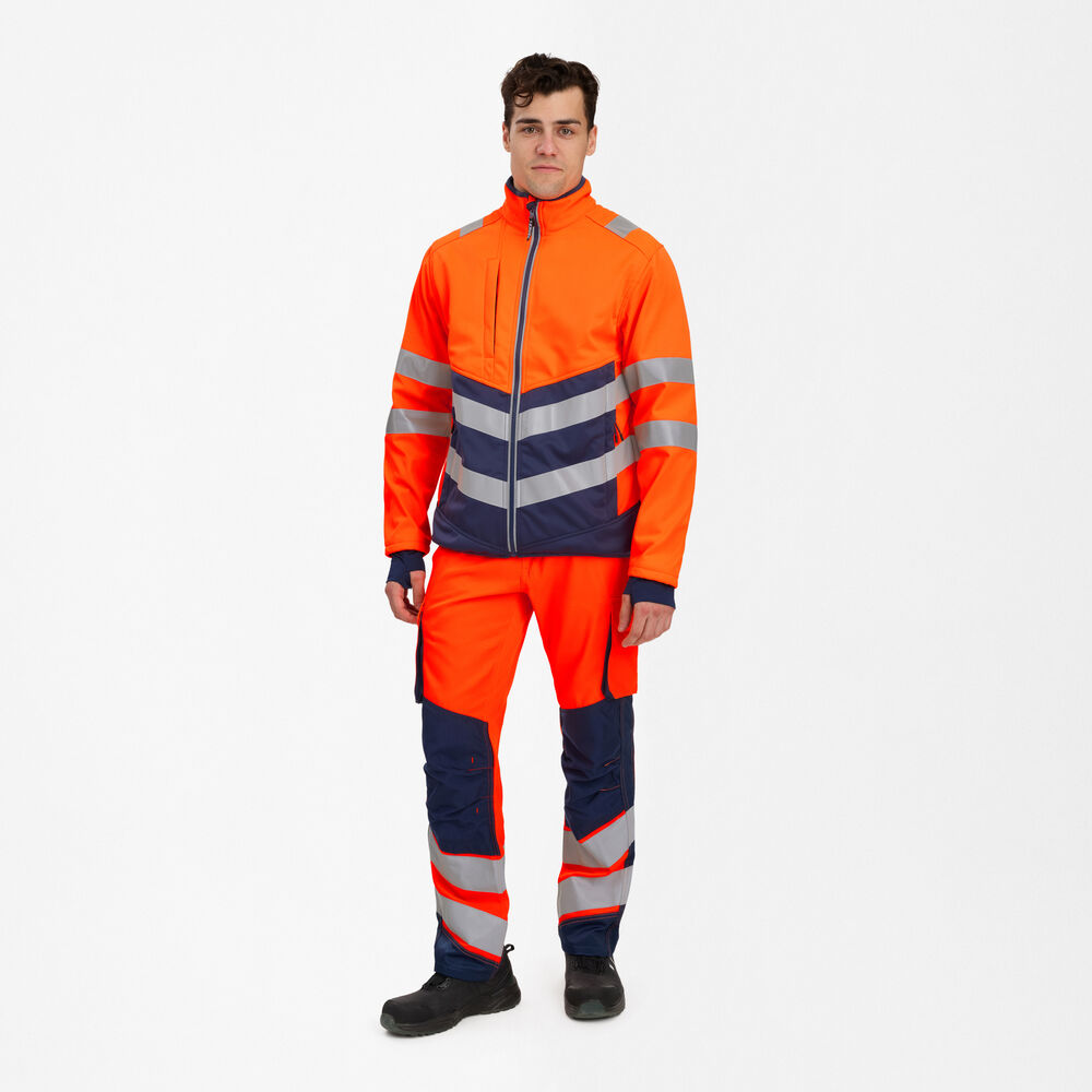 SAFETY Softshelljacke – Orange / Blue ink (Am Modell)