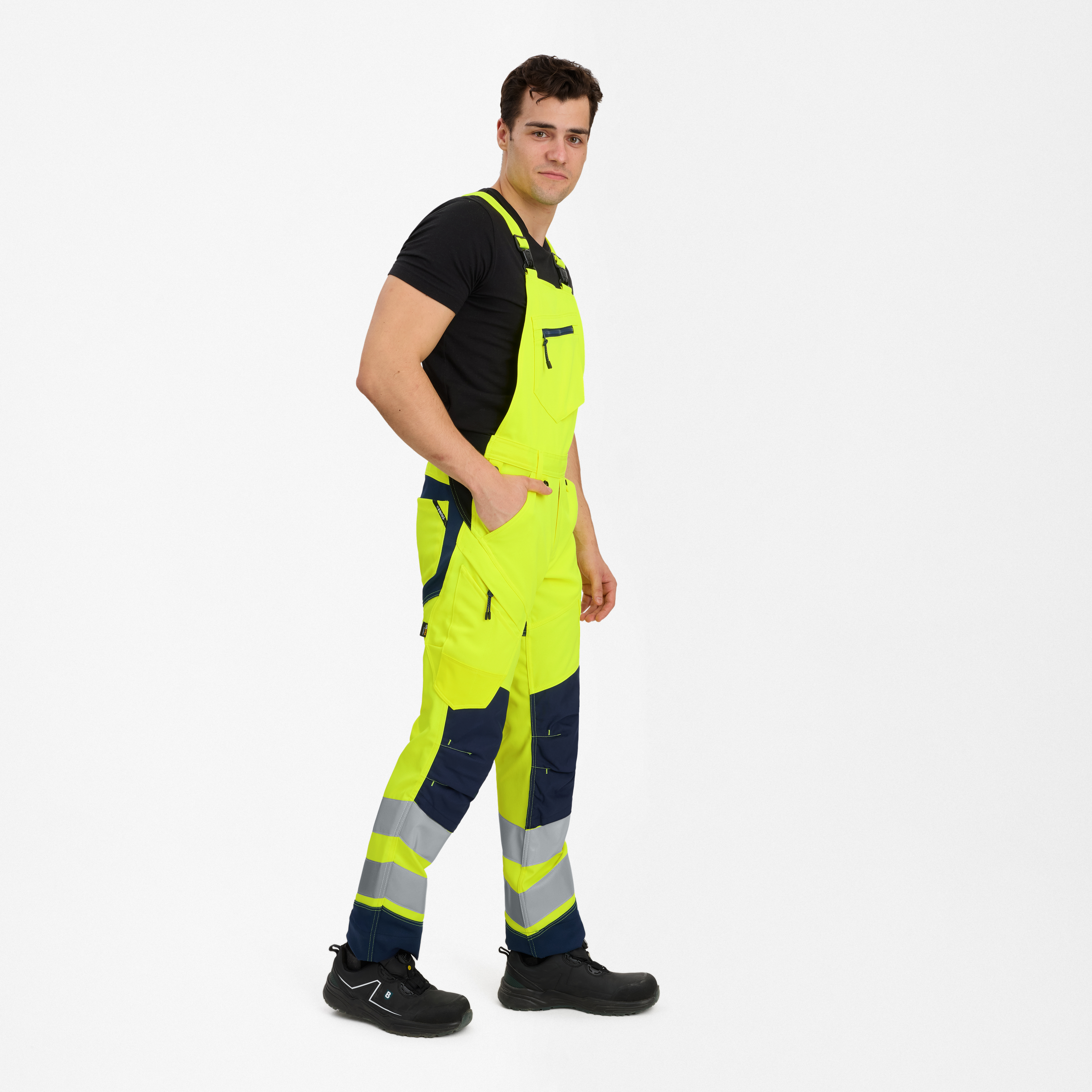 Engel Workwear Safety overall med 2-vejs stræk - Gul/Blue Ink [38165] / K80