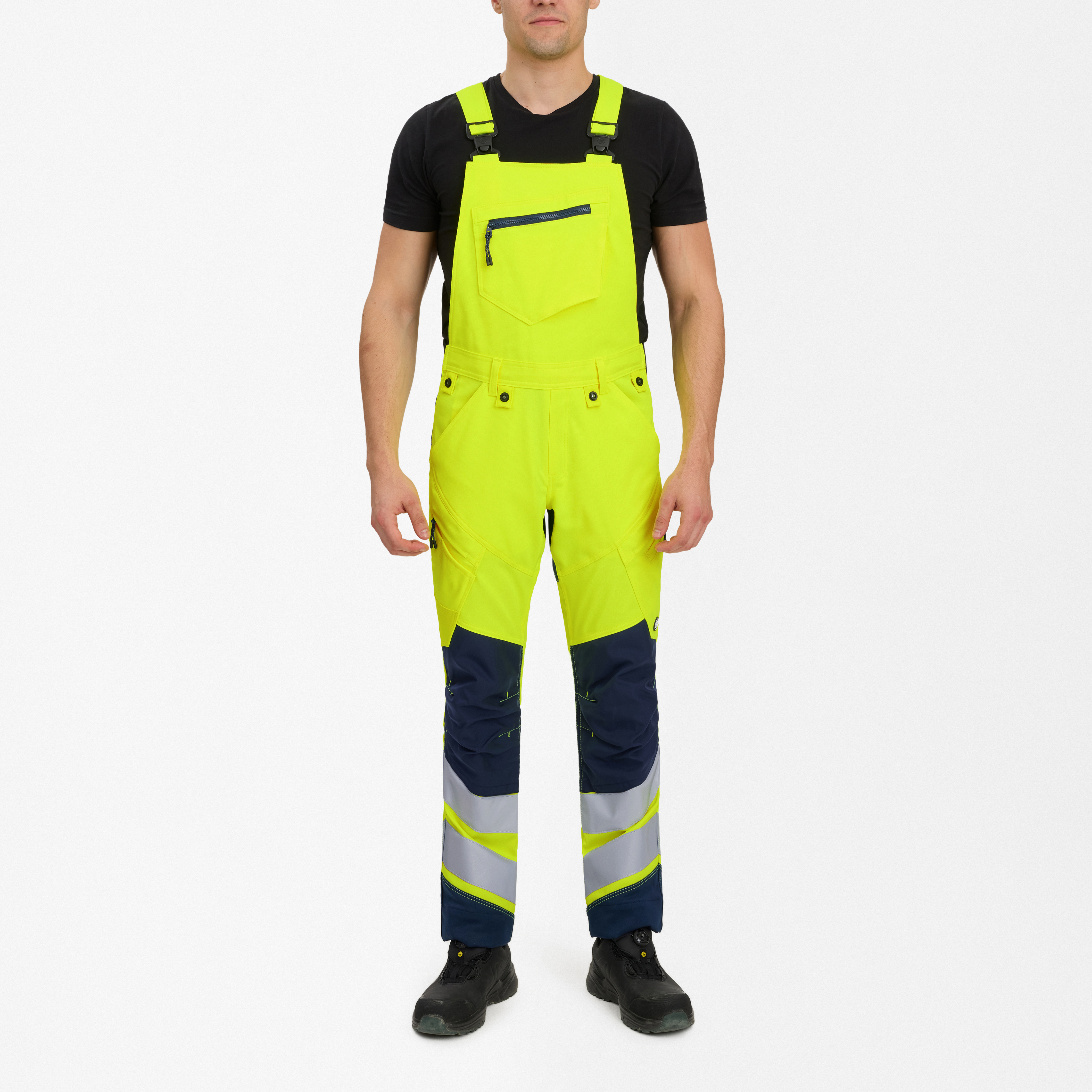 Engel Workwear Safety overall med 2-vejs stræk - Gul/Blue Ink [38165] / K80