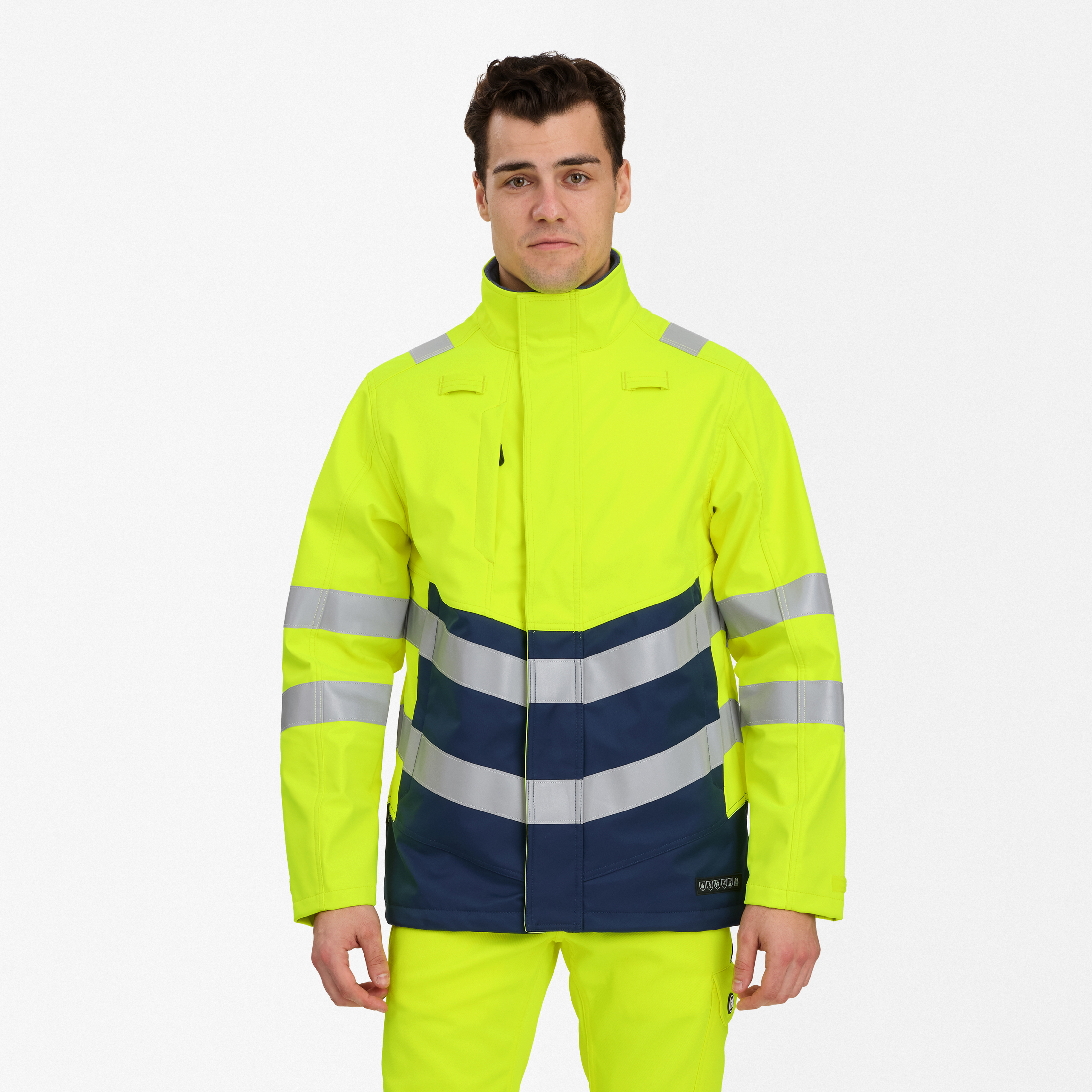 Engel Workwear Safety+ softshelljakke - Gul/Blue Ink [38165] / XS
