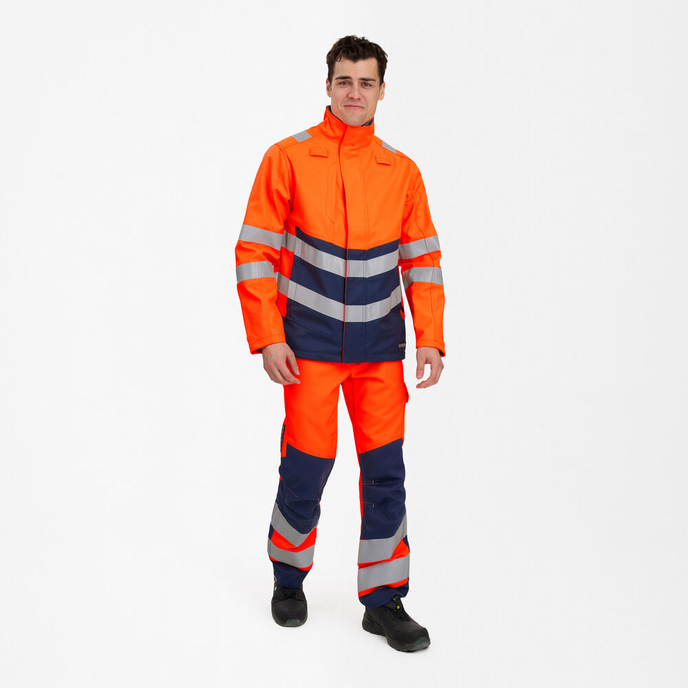 SAFETY+ Softshelljacke – Orange / Blue ink (Am Modell)