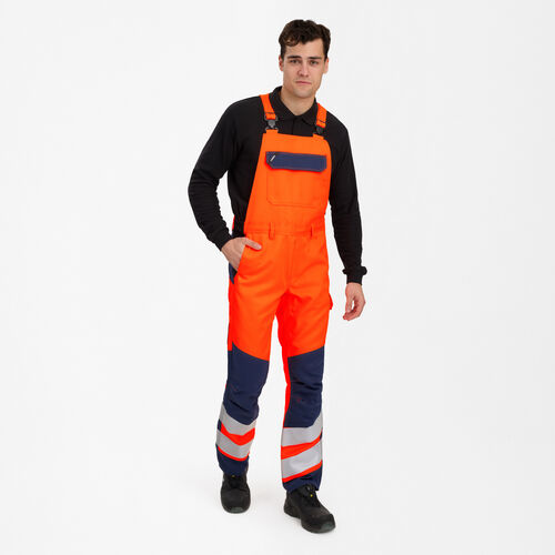 Safety+ Bib Overalls - Hi-vis Orange / Blue Ink, Engel | Engel