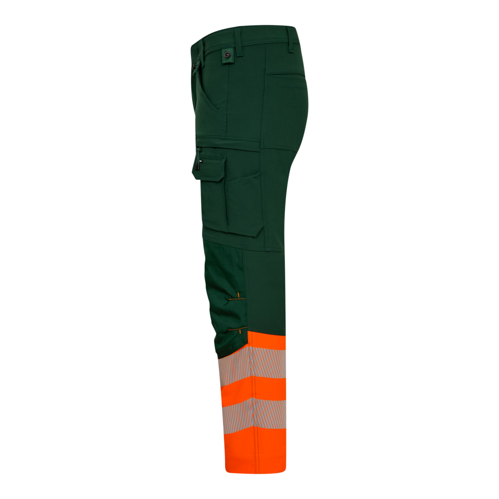 SAFETY Hose mit 4-Wege-Stretch – Grün / Warnorange (Seite links)
