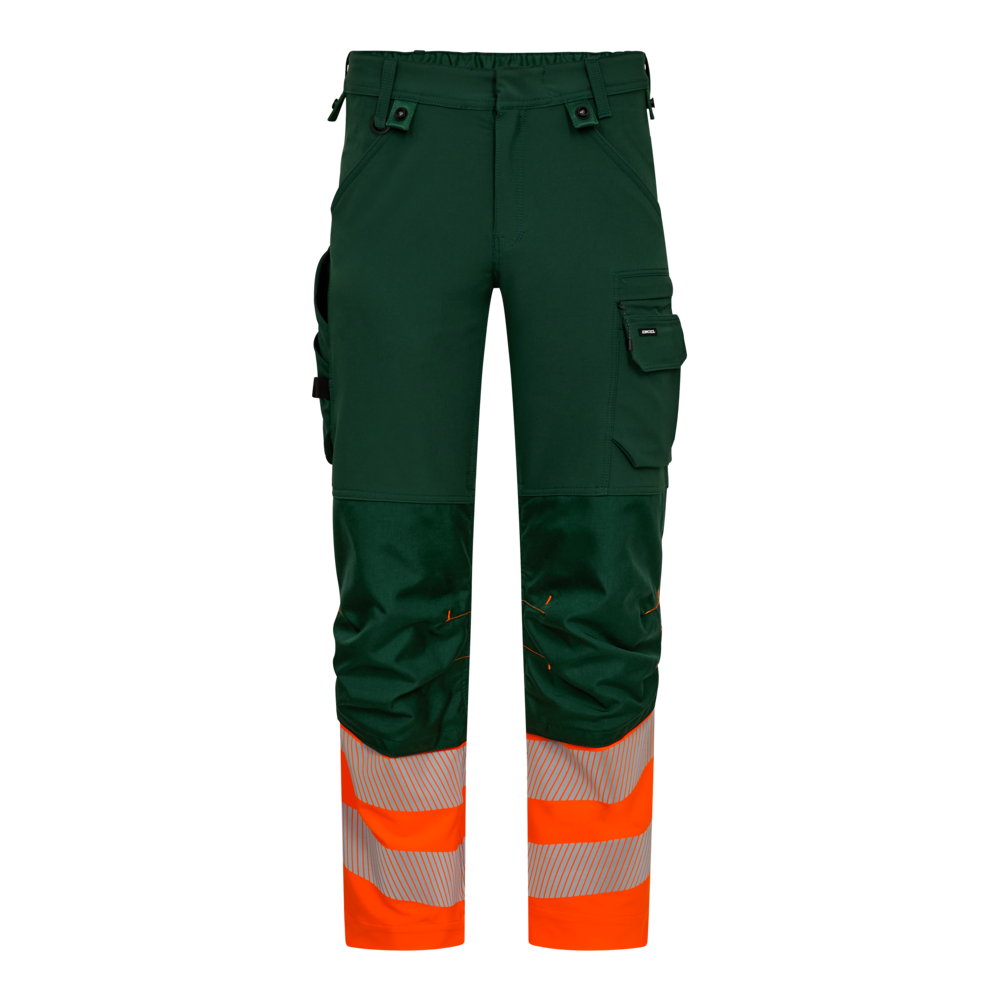 SAFETY Hose mit 4-Wege-Stretch – Grün / Warnorange (Front)